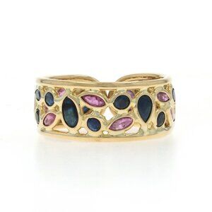 YellowGold Sapphire Ruby Band 18k Pear Marq 2.73ctw Cluster Cocktail Ring Adjust